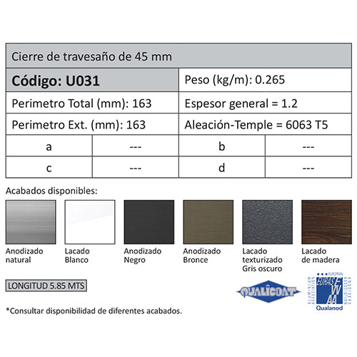 Cierre Pilastra. Espesor 1.2 mm. Largo 5.85 mts. Acabado Anodizado Negro 15 Micron. (D3-P1-A2-05-05)