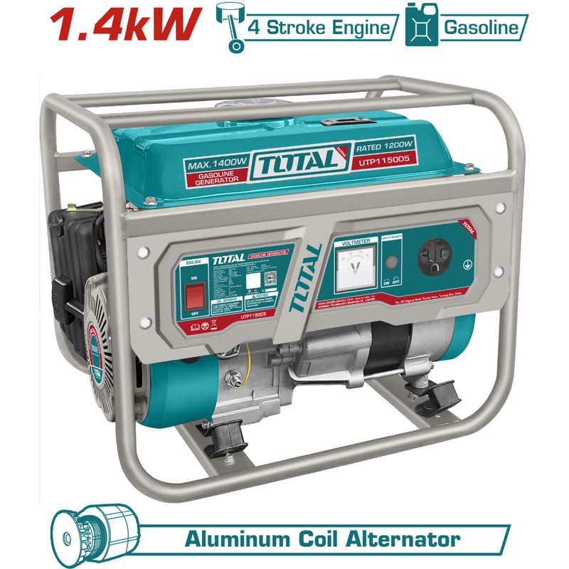 Generador a Gasolina 1,400watts 1.4kW. 110-120V 60Hz 3600rpm 5.5L Motor 4 tiempos. Alternador de Aluminio. Planta