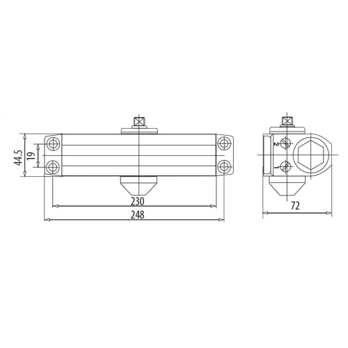 Cierrapuertas para 65a110cm(15-85kg).Fuerza EN1~4 variable con val.Funcion back check(10años)