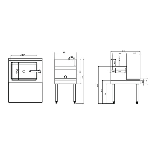 Estacion de mezclador con fregador. 450cm x 60cm