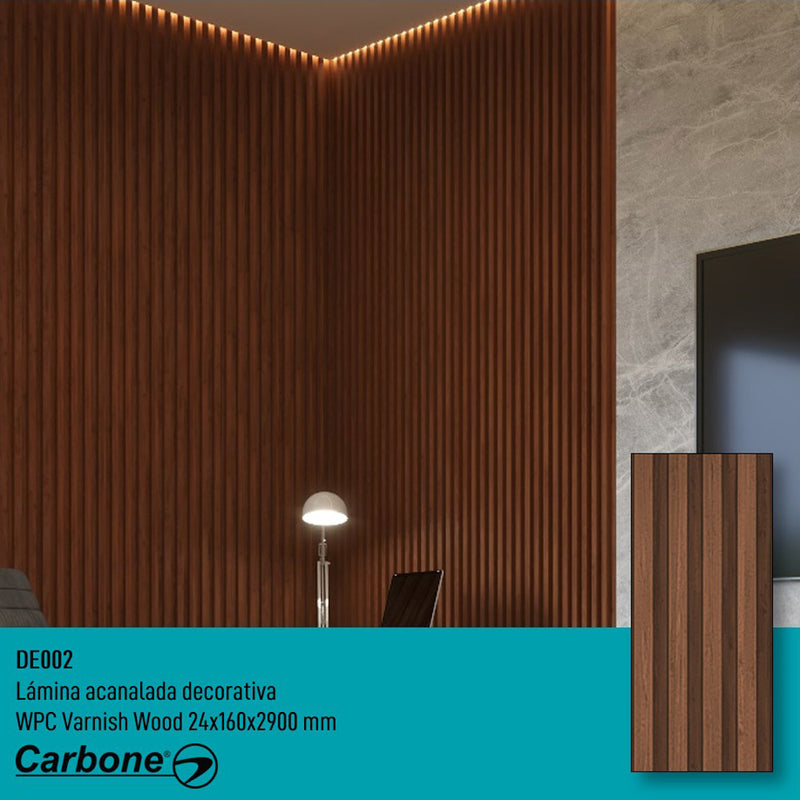 Lámina acanalada decorativa  WPC varnish wood 24x160x2900 mm