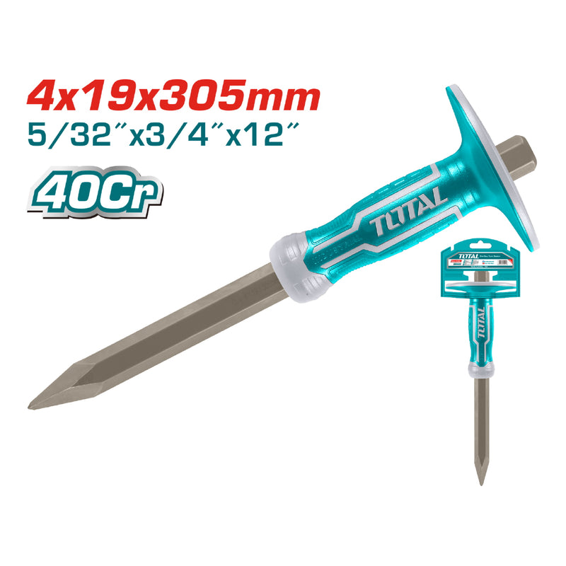Cincel de hormigón de 4mm cabeza, mango 19mm, largo 305mm, Material 40cr.