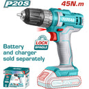 Taladro Inalámbrico 20V de 3/8" 45Nm 0-1500rpm. No incluye batería ni cargador.