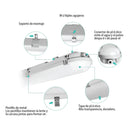 Lampara lineal colgante Rectangular Industrial IP65. 60 Watt. 120Volt. 60Hz. Luz Blanca LED (6400K) 6000 Lumens. anti agua para bodegas
