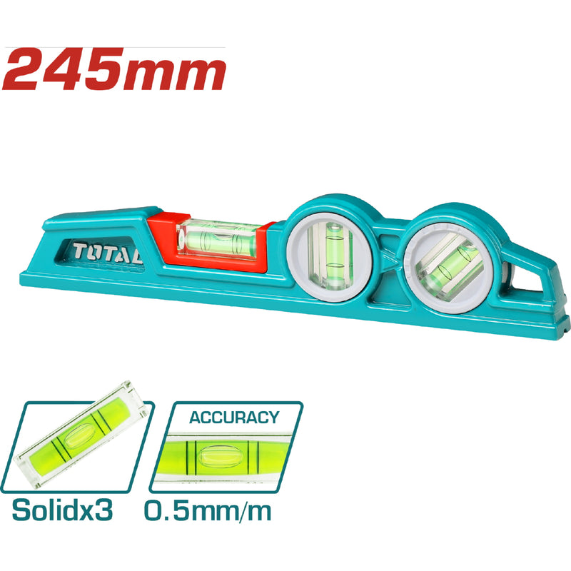Nivel de Burbuja de Superficie Plana 24.5 cm. Aluminio de alta calidad.