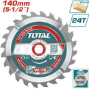 Disco de Sierra de 5 1/2" (140mm) de 24 dientes para Madera. Mandril: 25.4mm (1"). Carburo Tungsteno