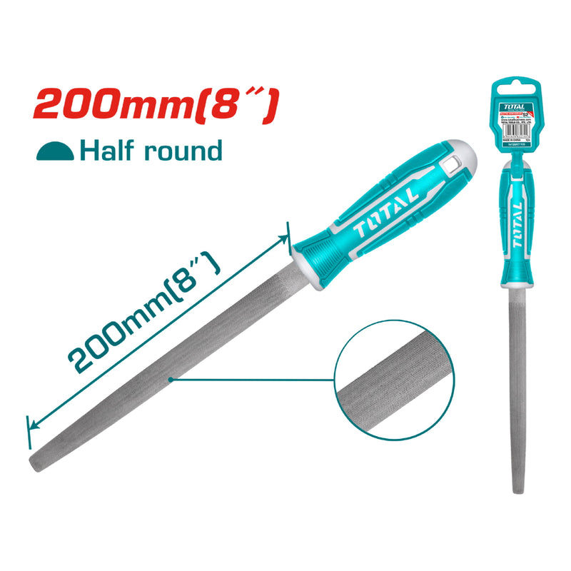 Lima media caña para acero. Largo 200mm. Acero T12.