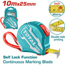 Cinta métrica 10mts x 1". Métrico y pulgadas