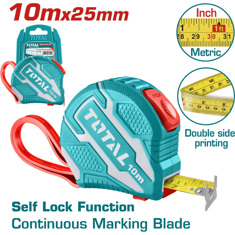 Cinta métrica 10mts x 1". Métrico y pulgadas