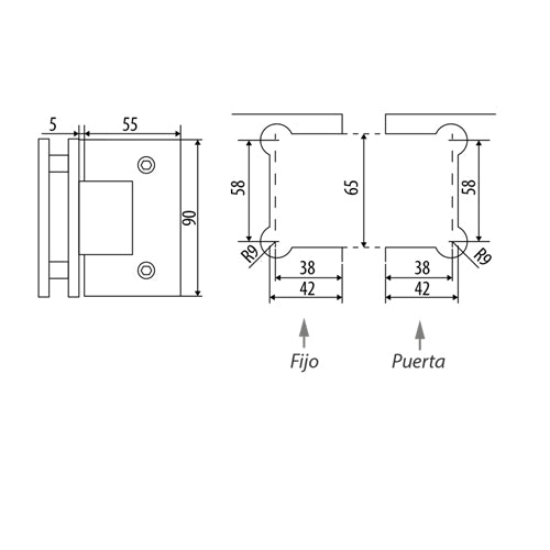 BISAGRA VIDRIO 90º MATE. ALTA CALIDAD. 10 AÑOS DE GARANTIA.