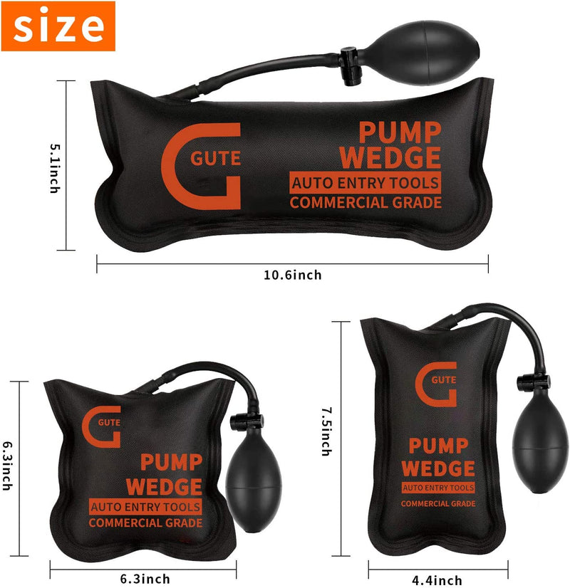 Cuña inflable, paquete de 3 cuñas de 10, 7 y 6 pulgadas.