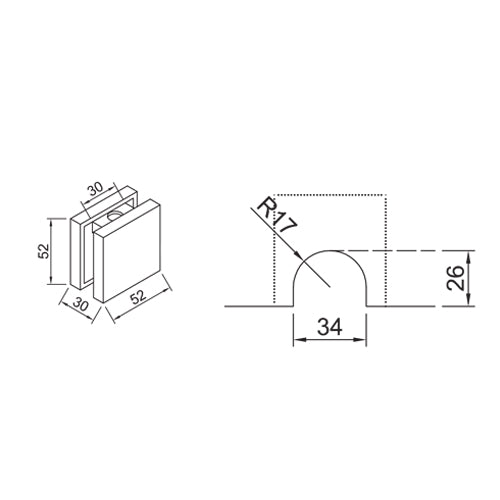 Conector sencillo vidrio muro para fachadas. Acabado Satinado. (se vende por unidad).