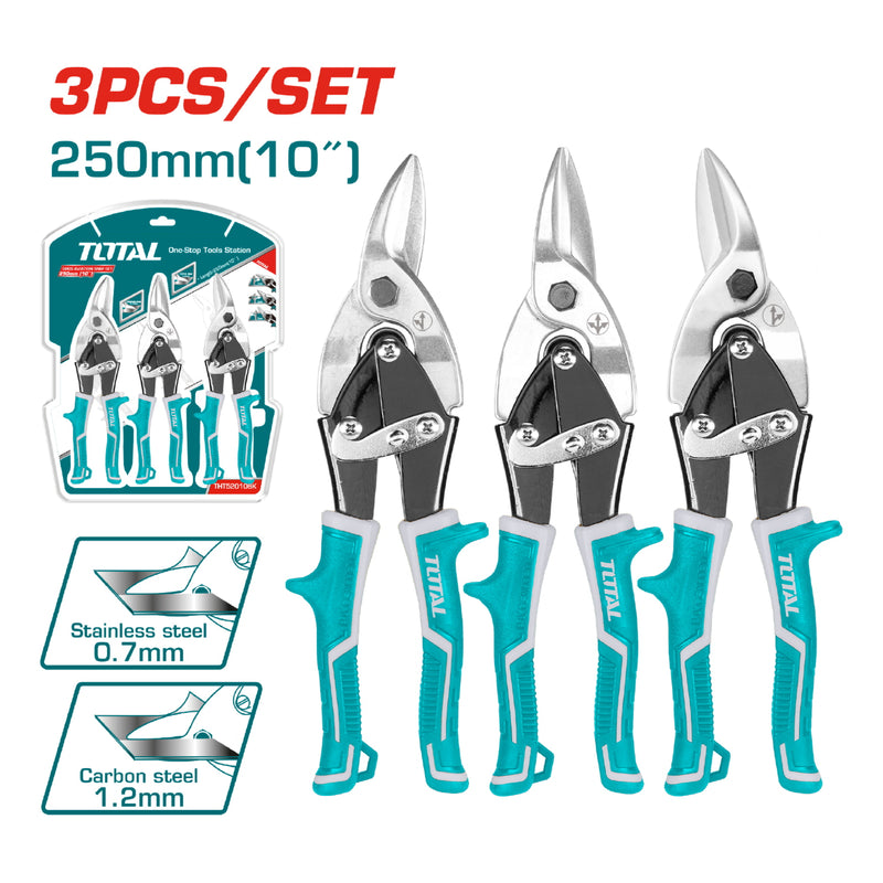 Juego de Tijeras de Aviacion de 250 mm (10") de 3 piezas. CrMo. (izquierda, recta, derecha).