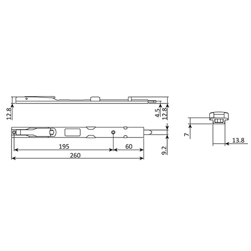 Picaporte metalico para segunda hoja de puerta o ventana abatible. Funciona en Canal de sistema Euro