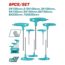 Juego de llaves Hexagonales con mango T de 8 piezas.  Cr-V, Tratamiento térmico y placa de cromo.