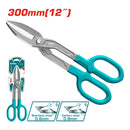 Tijera de hojalatería de 12". Acero forjado con mango de doble agarre.