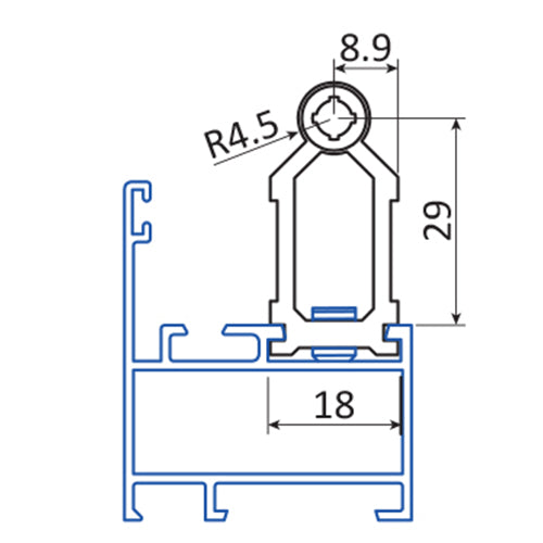 Escuadra de union de travesaño de marco de Puerta. Aluminio Extruido. Requiere mecanizado.