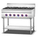 Estufa 6 quemadores 1050*750*850+150mm LPG Power:30kW presión de gas 2800pa cons 1.725 kg/h(1 año)