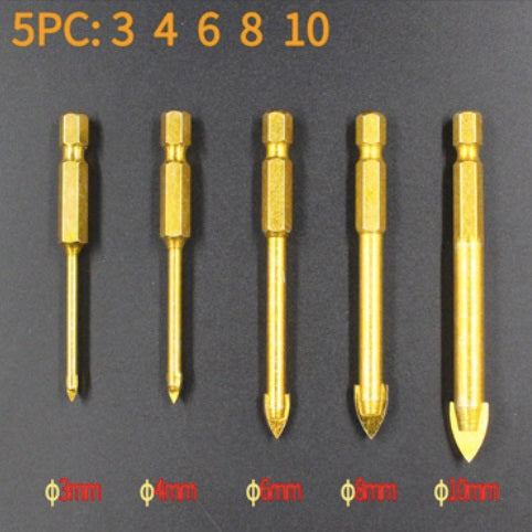 Juego de 5 brocas punta flecha 3 4 6 8 10mm para baldosas, azulejos y vidrio Revestidas en titanio