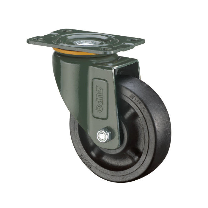 Rueda girat Serie trabajo mediano 100mm 4" Capacidad rueda 105kg Nylon  negro alta temperat 260 Cº