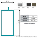 Travesaño Muro Cortina Perfil Oculto. Espesor 2.0 mm. Largo 5.85 mts. Acabado Anodizado Negro 15 Mic