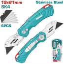 Exacto plegable con Mango de aluminio. Con cuchillas de 61 x 19 mm. Con 6 cuchillas de repuesto SK5.