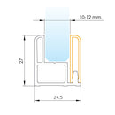 U-Channel Desmontable  Vidrio de 10 - 12 mm de Aluminio. Largo de 3 m. Acabado Brillante