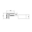 Clip vidrio 90 sin perforacion. 8-12.76 mm. 40 mm de alto. Satinado.