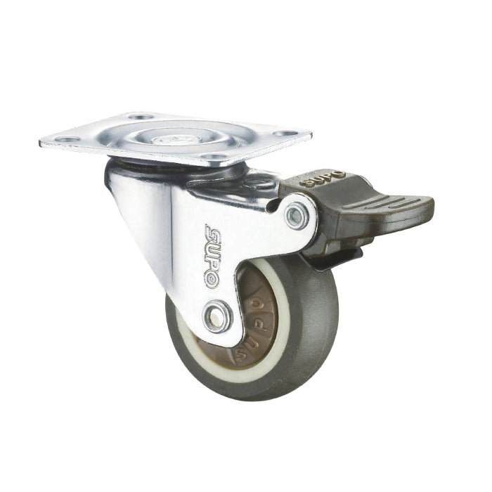 Rueda giratoria freno Serie liviana 100mm 4" Capacidad por rueda 50kg Elastomero Termoplastico TPR