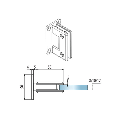 Bisagra de ducha sencilla. Aleacion ZAMAC. Economica Acabado Satinado. Vida util 2-3 años