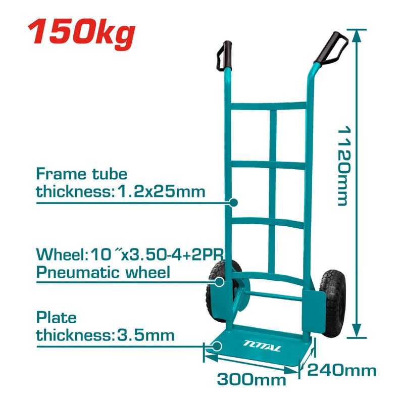 Carretilla Manual de Carga para 150 Kg. Espesor de los Tubos: 1.2 x 25 mm. Alta Calidad