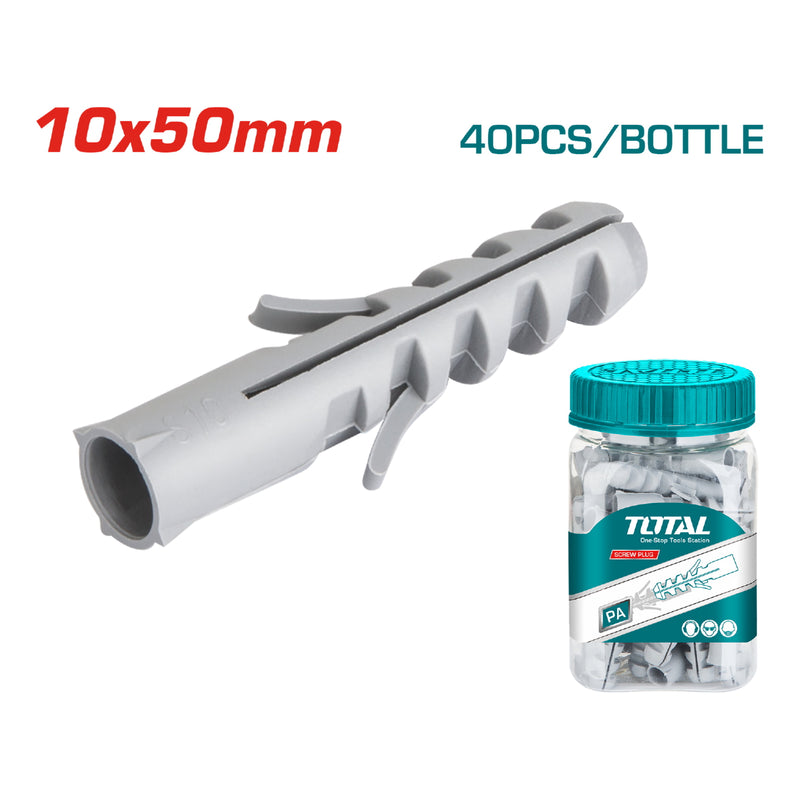 40/pza Taco plastico gris 10x50mm.