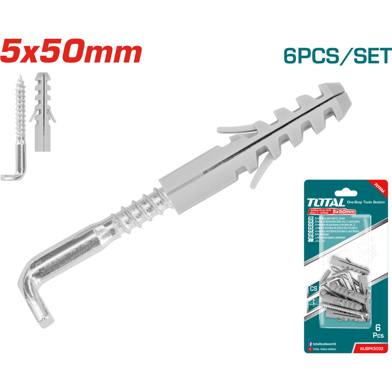 6 pza/ Juego tornillo " L"  5mm  y taco 8x40 mm. Galvanizado.