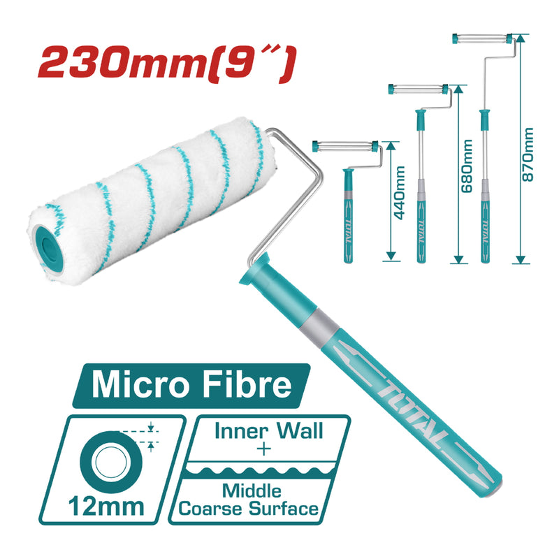 Rodillo de pintar 9" con mango extensible integrado.