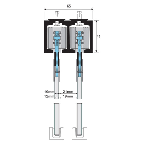 Riel de aluminio para correderas dobles para sistema 8600. 5.8 mts