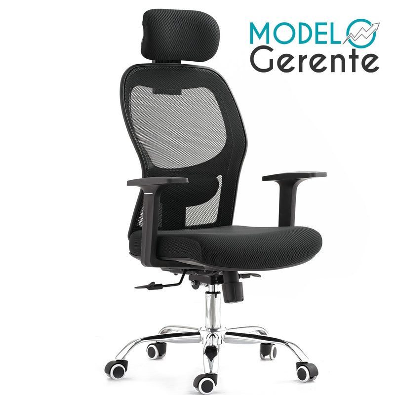 Silla ejecutiva de oficina Mesh Premium Tipo Alta con Posa cabezas. Modelo Gerente