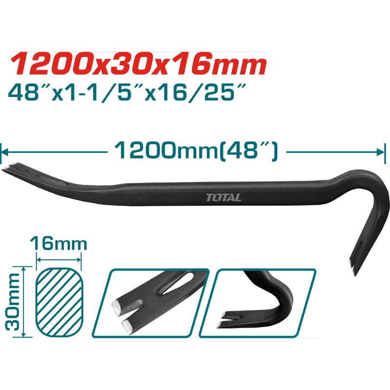 Pata de Cabra de 48"(1200mm) X 1-1/8"(29mm) X 19/32"(15.0mm). Mango Ovalado con Muesca (30°,68°).