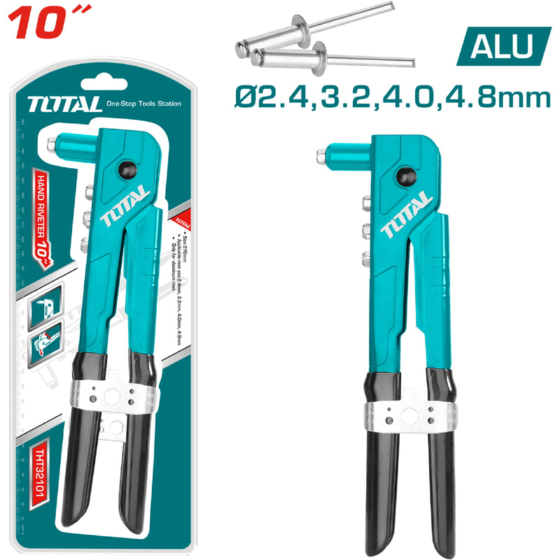 Remachadora Manual de 10". Para remaches de 2.4mm, 3.2mm, 4mm, 4.8mm.