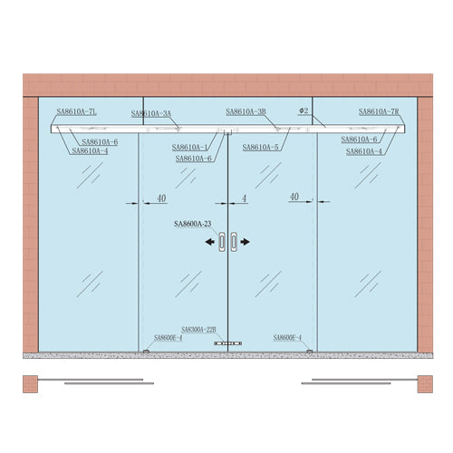 Kit puertas correderas dobles vidrio apertura simult. Soft close. Riel 3.5 mt