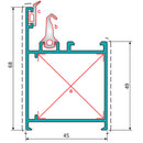 Perfil Marco Fijo Puerta 45mm. Espesor 1.5 mm. Largo 5.85 mts. Acabado Anodizado Silver 15 Micron.