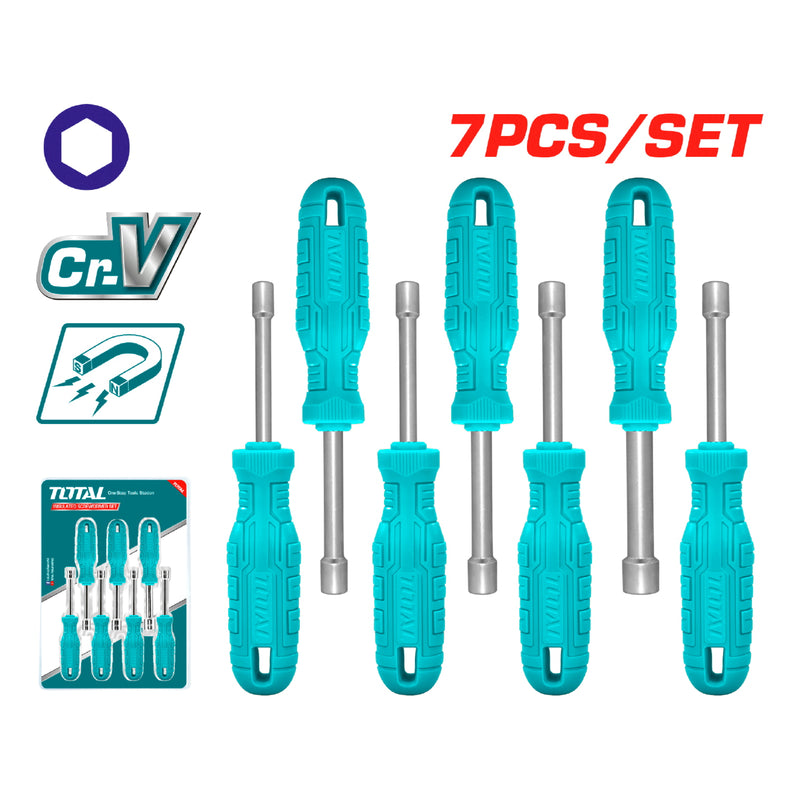 Juego de destornilladores de tuerca de 7 piezas. Con Mango ergonomico. Longitud: 175mm.
