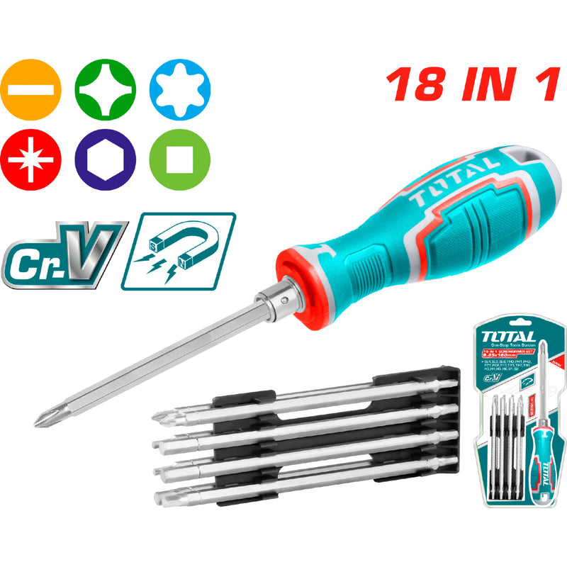 Juego de Destornilladores 18 en 1 con Mango Intercambiable. Cr-V.