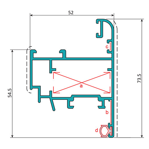 Hoja Ventana Abatible 52x65 mm Apertura Exterior. Espesor 1.4 mm. Largo 5.85 mts. Acabado Lacado Gri