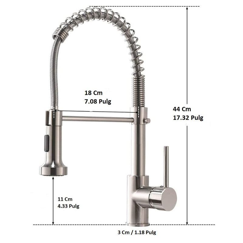 Grifo para Fregador de Cocina con resorte extraible, Metal Mate.