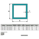 Perfiles de Aluminio Cuadrado 1". Espesor 2.29 mm Largo 5.85 mts. Material 6061-T6. Acabado Mill.