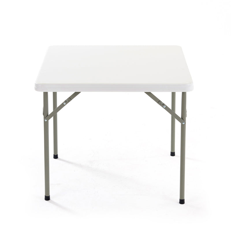 Mesa plástica plegable cuadrada 34"x34" (HDPE) con marco de acero revestido. Medidas 86 cm x 86 cm.