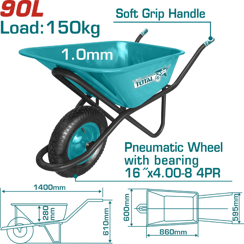 Carretilla de Construccion para 150 Kg. Capacidad de Liquido: 90 L. Capacidad Arena: 6 Pies Cubicos