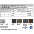 Hoja Puerta Abatible 52x87 mm Apertura Exterior.  Espesor 1.5 mm. Largo 5.85 mts. Acabado Lacado Bla