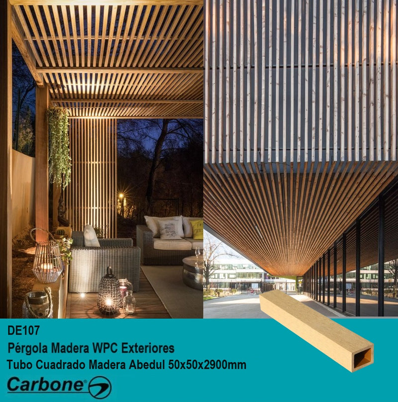 PErgola WPC Tubo Cuadrado 2" Acabado Madera Abedul Exteriores 50x50x2900mm