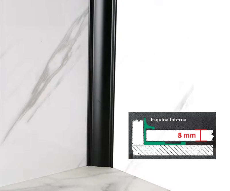 Perfil Remate Esquina interna Laminas de 8mm Bambú WPC PVC 3m long Negro